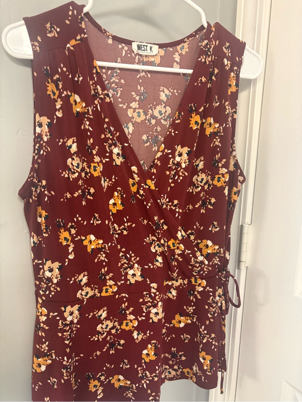 West K Floral Wrap Tank Top in Burgundy